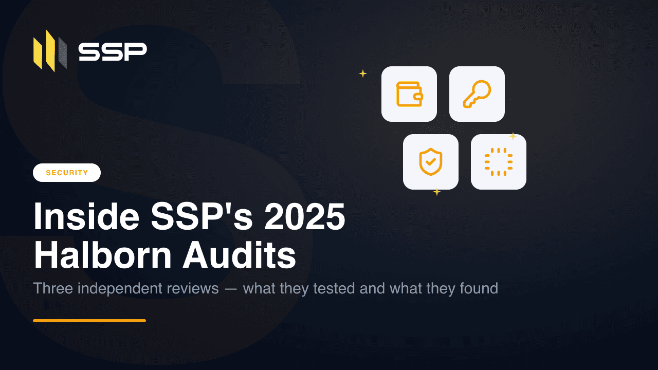 Navy SSP cover graphic for the 2025 Halborn audits newsroom recap, with wallet, key, shield and CPU icons over a dark gradient