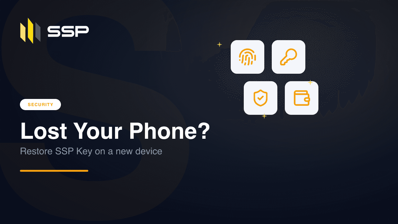 SSP Academy cover for recovering a wallet after a lost phone, with fingerprint, key, shield, and wallet icons