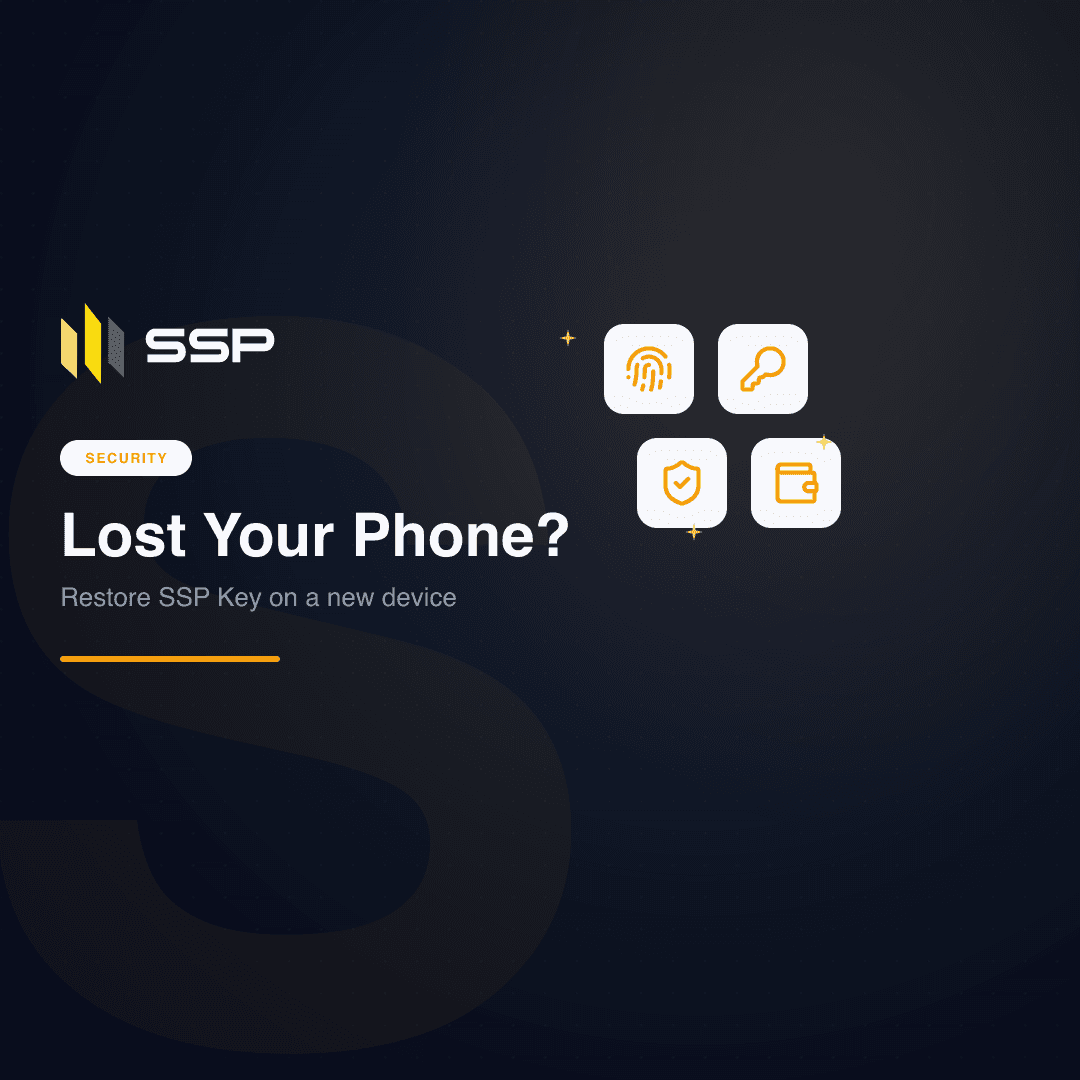 SSP Academy cover for recovering a wallet after a lost phone, with fingerprint, key, shield, and wallet icons