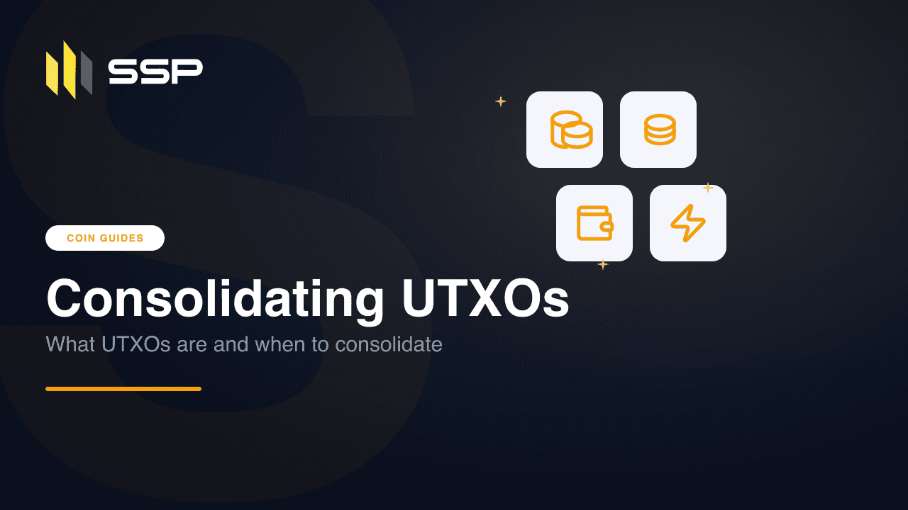 Diagram of many small Bitcoin UTXO coins consolidating into one larger UTXO