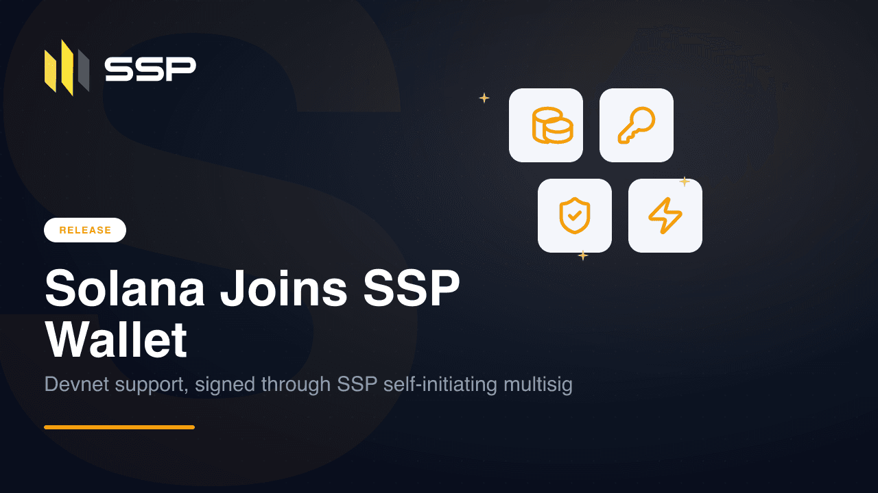 SSP Wallet cover announcing Solana Devnet support with multisig and swap icons