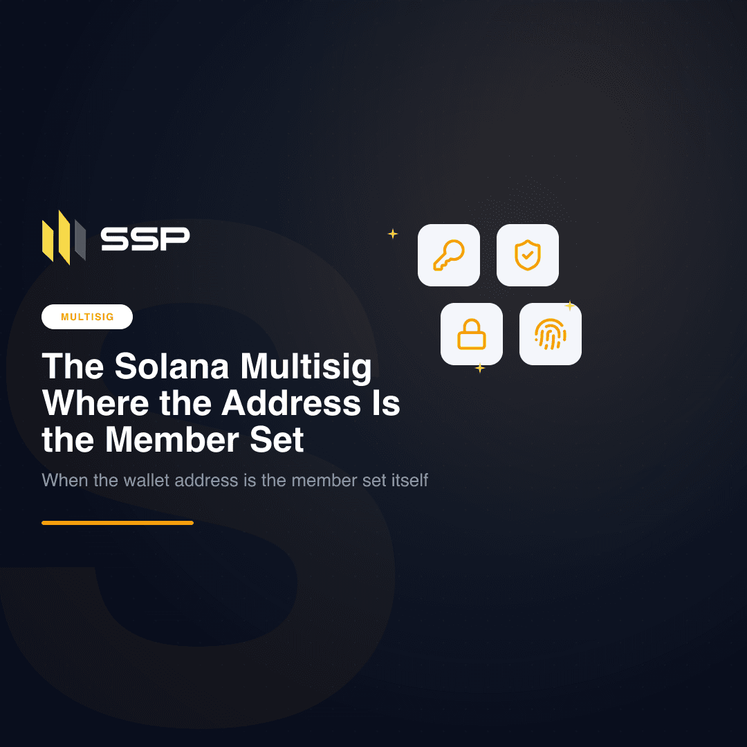SSP Solana multisig wallet cover with key, shield, lock and fingerprint icons