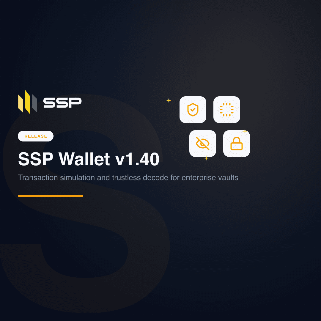 Square SSP Wallet v1.40 release cover with the SSP pillar mark