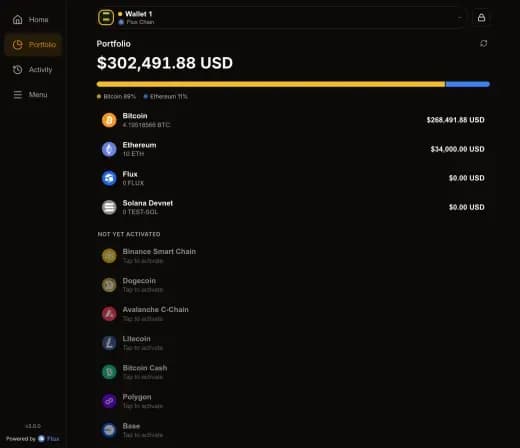 The SSP Wallet side panel showing Portfolio in dark mode