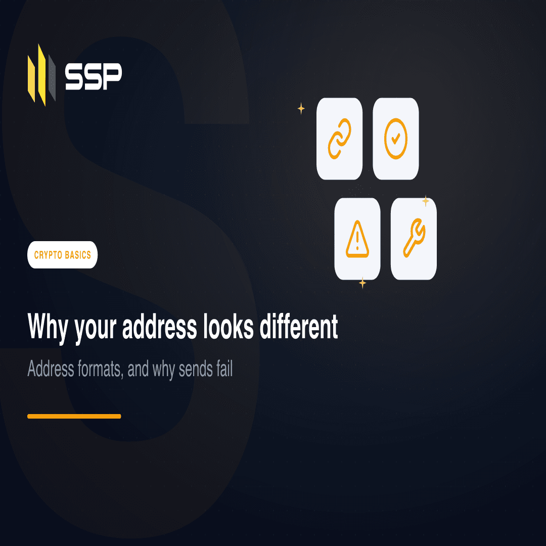 Square SSP Academy cover: crypto address formats and failed sends