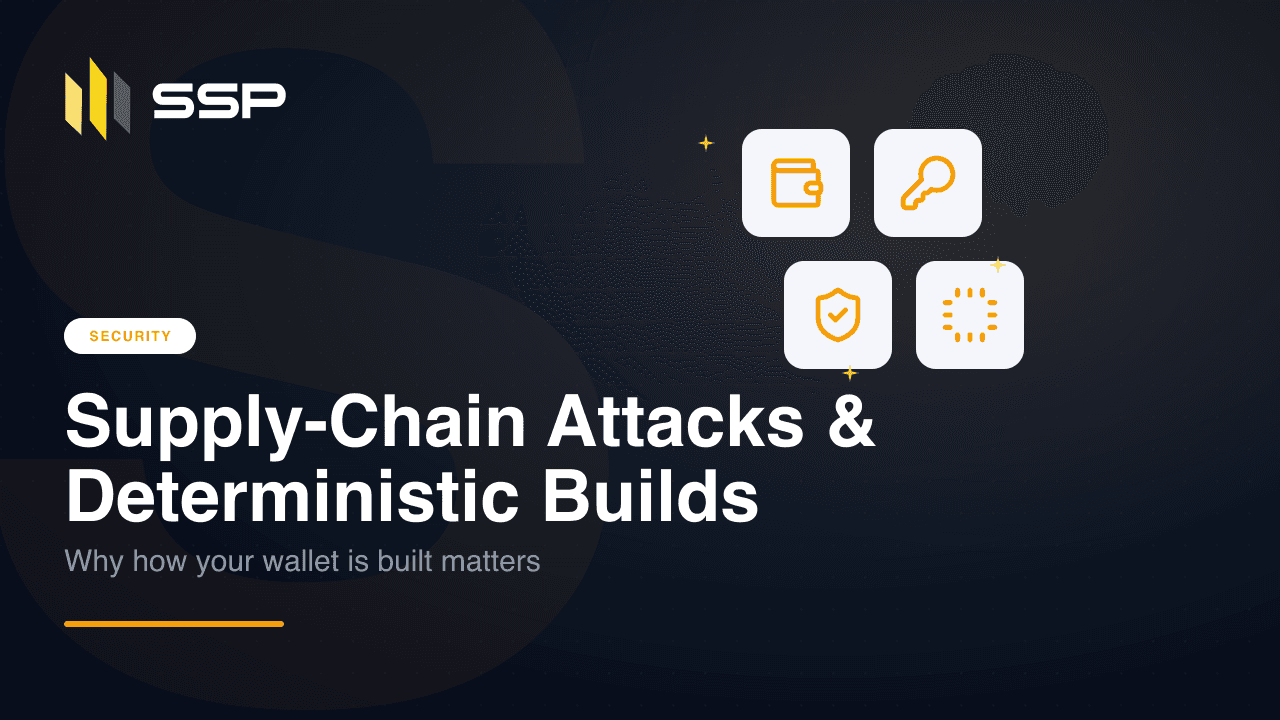 Cover illustration with wallet, key, shield, and chip icons beside the title Supply-Chain Attacks and Deterministic Builds