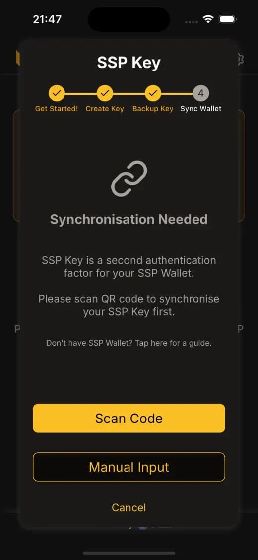The sync step in SSP Key, dark mode